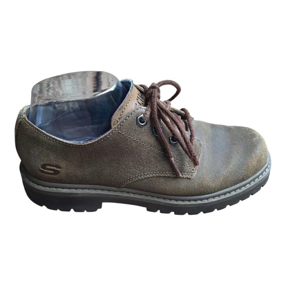 Skechers Utility Alley Cat Brown Suede Leather Lace-up Oxford Shoes Size 7